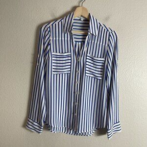 Express Womens Portofino Shirt Womens XS Slim Fit Blue White Striped Button Up